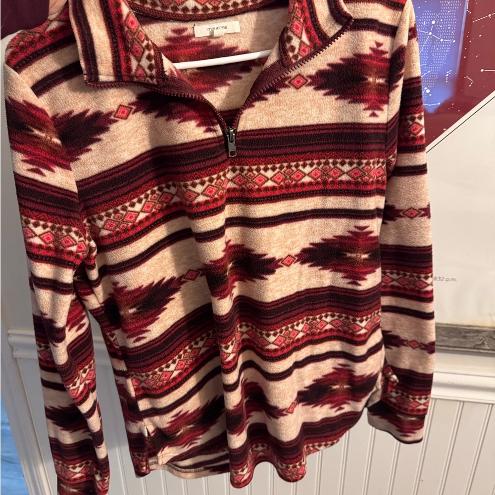 Maurices Red and Cream Patterned Sweater